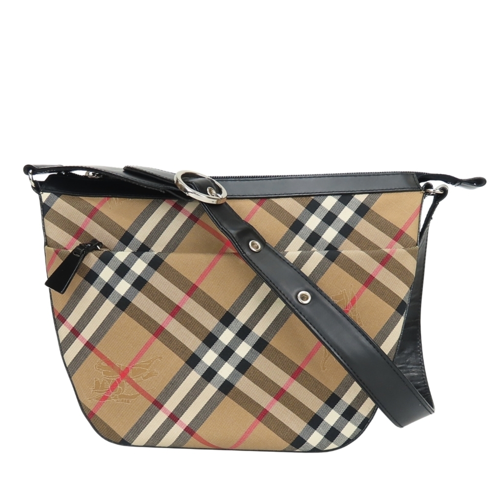 Burberrys Nova Check Shoulder Bag, Canvas and Leather, Beige Black, One-Shoul...